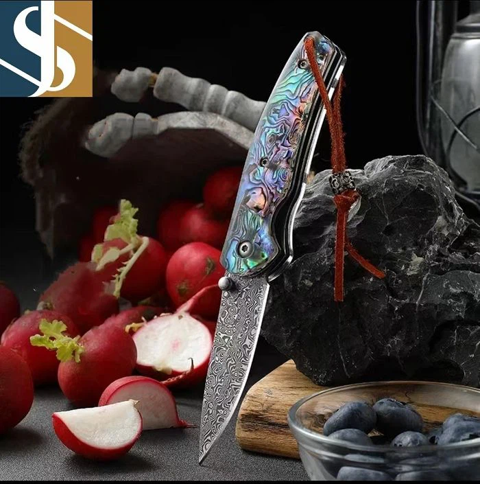 Damašek kapesní nůž s rukojetí abalone